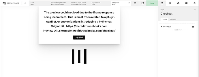 Checkout page error message