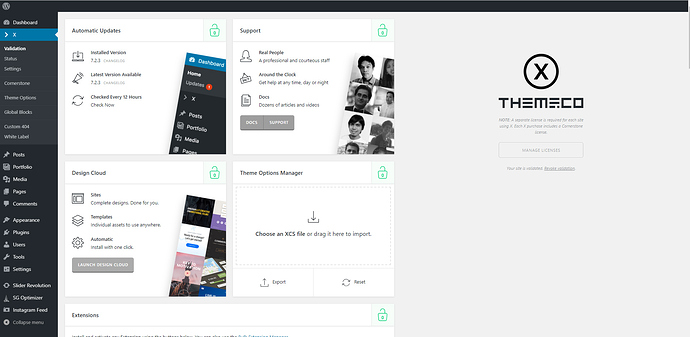 WP dashboard