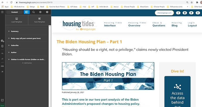 View of blog post in Pro editor