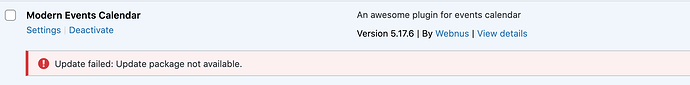 Modern Events plugin error
