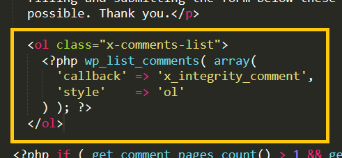 Comments help screenshot