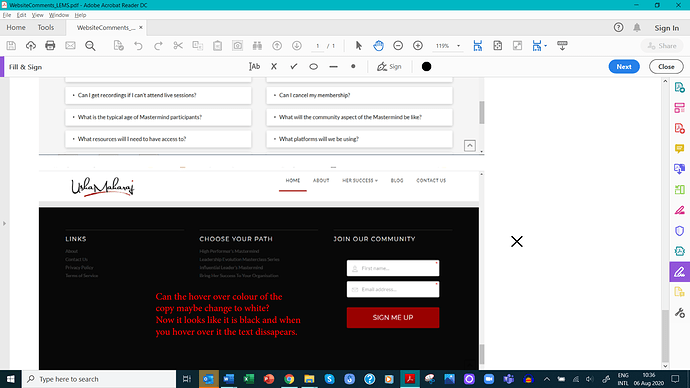 Footer font colour