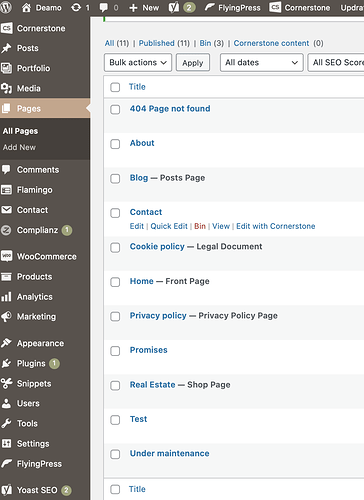 Pages wordpress
