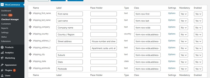 shipping fields