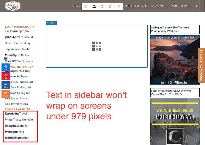 sidebar text wont wrap