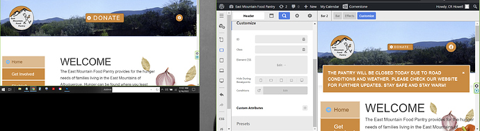 header with alert message