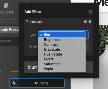 Could you give us the option to add a gradient filter on top of an image element